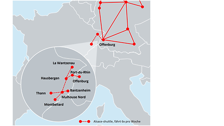 Das Alsace-Shuttle verbindet Chemie- und Stahlstandorte im Osten Frankreichs mit dem Einzelwagennetzwerk der DB Cargo.